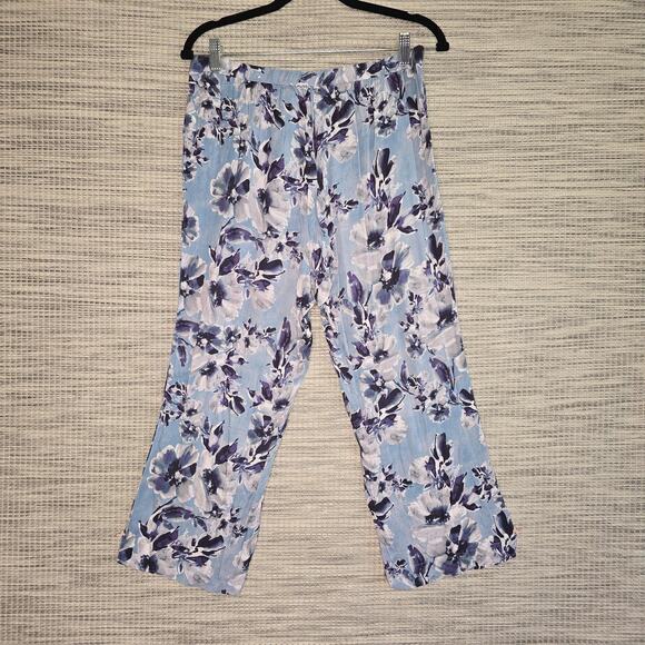 Soft Surroundings Pants Womens Small Blue Floral Bamboo Rayon Stretch Wide Leg - Picture 3 of 11